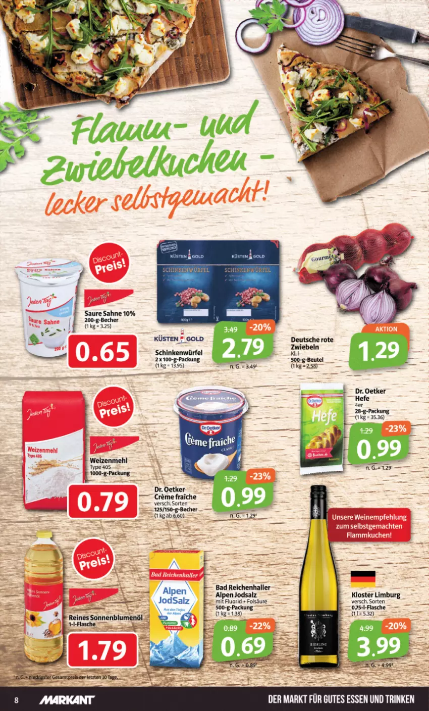 Aktueller Prospekt Markant - Prospekte - von 06.11 bis 11.11.2023 - strona 8 - produkty: Bad, Becher, creme, Dr. Oetker, mehl, sahne, salz, schinken, type 405, weizenmehl, würfel