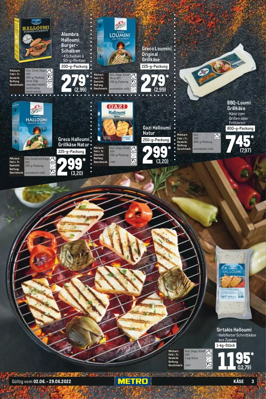 Aktueller Prospekt Metro - Käse Spezial - von 02.06 bis 29.06.2022 - strona 3 - produkty: burger, gin, grill, Grillkäse, halbfester schnittkäse, Halloumi, Käse, mac, milch, natur, salz, schnittkäse, Ti, Tiere, tisch