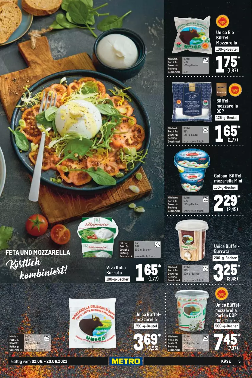 Aktueller Prospekt Metro - Käse Spezial - von 02.06 bis 29.06.2022 - strona 5 - produkty: Becher, beutel, bio, Burrata, feta, galbani, Käse, Kugel, mac, milch, mozzarella, perlen, rel, Ti, tisch