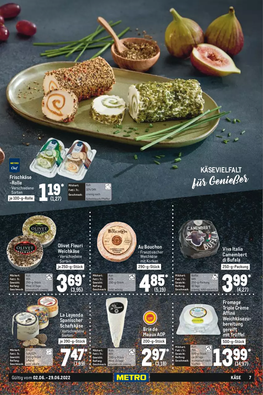 Aktueller Prospekt Metro - Käse Spezial - von 02.06 bis 29.06.2022 - strona 7 - produkty: brie, camembert, di bufala, französischer weichkäse, frischkäse, Käse, mac, milch, olive, pfeffer, schafskäse, schnittlauch, Ti, tisch, Trüffel, weichkäse