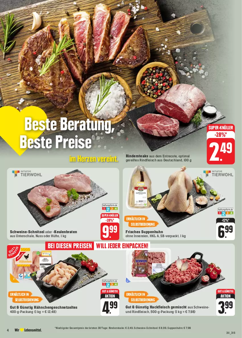 Aktueller Prospekt Edeka - Angebote der Woche - von 09.10 bis 14.10.2023 - strona 8 - produkty: braten, eis, fleisch, geschnetzeltes, hackfleisch, hackfleisch gemischt, Hähnchengeschnetzeltes, nuss, reis, rind, rinder, Rindersteak, rindfleisch, Schal, Schale, schnitzel, schwein, schweine, schweine-schnitzel, steak, steaks, super-knüller, suppe, suppen, Suppenhuhn, Ti, wein, weine, Zelt, ZTE