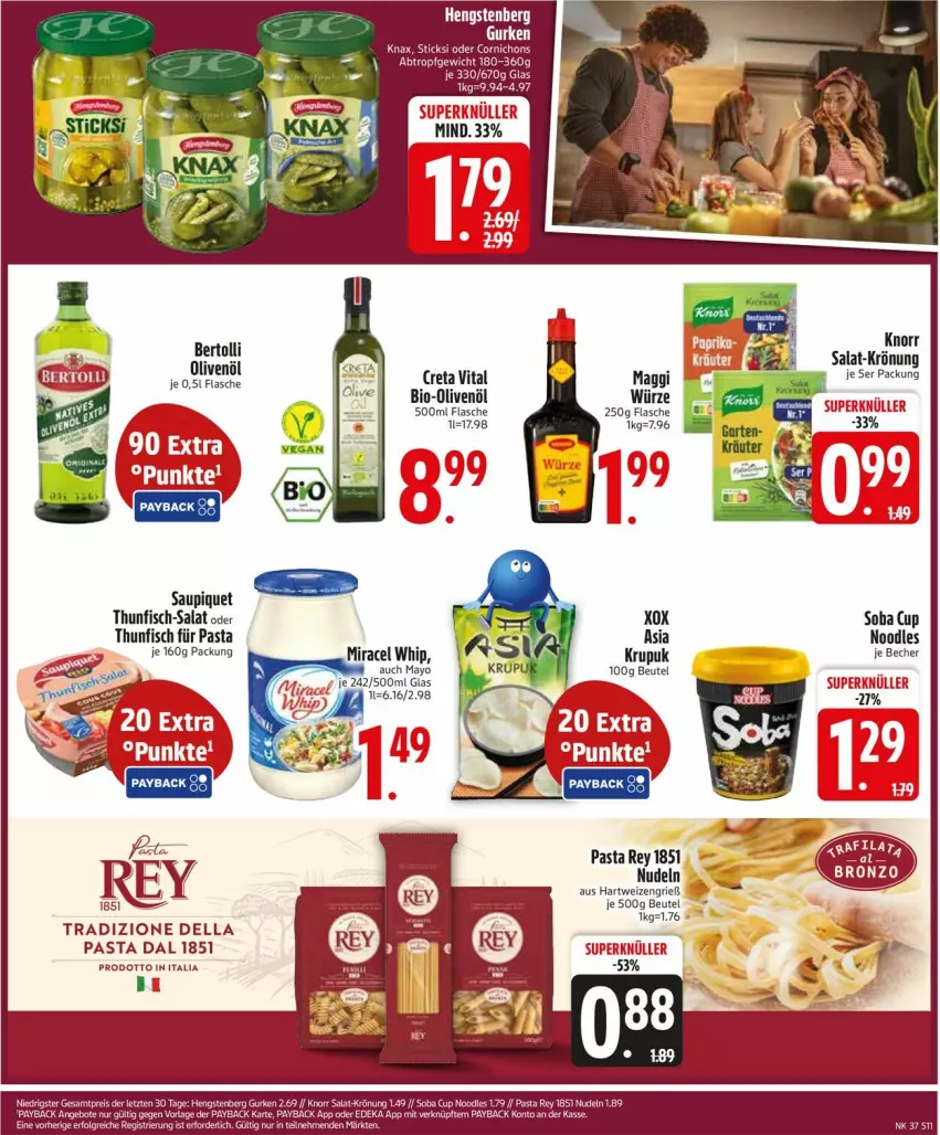 Aktueller Prospekt Edeka - Prospekte - von 08.09 bis 13.09.2025 - strona 13 - produkty: Becher, beutel, bio, Bio-Olivenöl, creta vital, dell, fisch, flasche, hartweizen, hengstenberg, knorr, maggi, nudel, nudeln, olive, oliven, olivenöl, pasta, payback, salat, saupiquet, thunfisch, vita