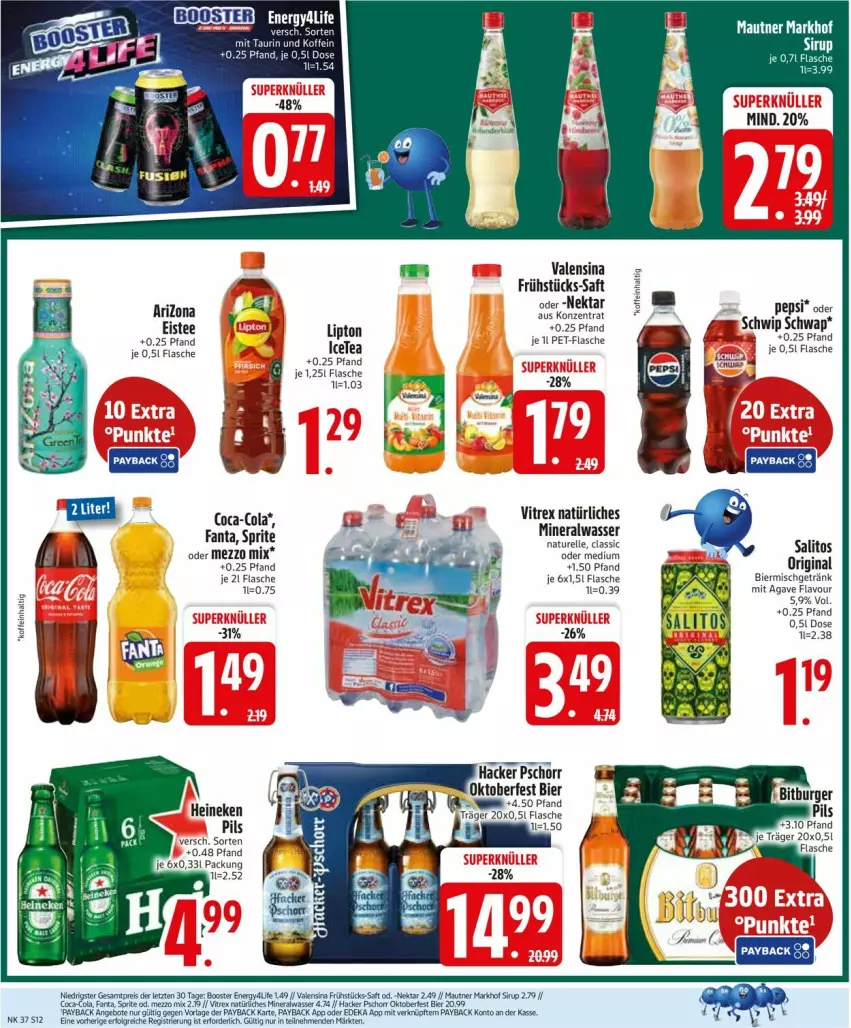 Aktueller Prospekt Edeka - Prospekte - von 08.09 bis 13.09.2025 - strona 14 - produkty: Alwa, angebot, angebote, bier, coca-cola, cola, deka, eis, eistee, elle, erde, fanta, flasche, getränk, gin, hacker pschorr, heineken, LG, Mezzo Mix, mineralwasser, natur, Nektar, payback, pepsi, pet-flasche, pils, rel, saft, Schwip Schwap, sprite, tee, Ti, valensina, vitrex, wasser