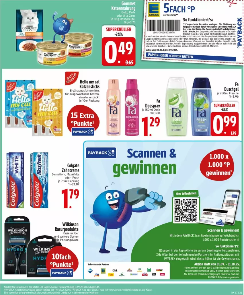 Aktueller Prospekt Edeka - Prospekte - von 08.09 bis 13.09.2025 - strona 27 - produkty: angebot, colgate, coupon, creme, deka, deo, deospray, duschgel, erde, fa duschgel, flasche, gewinnspiel, LG, payback, rasierer, rwe, Ti, wilkinson, zahncreme