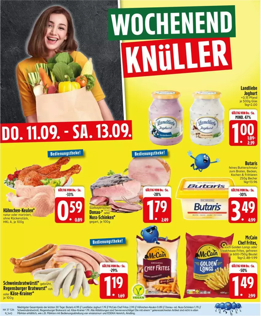 Aktueller Prospekt Edeka - Prospekte - von 08.09 bis 13.09.2025 - strona 28 - produkty: Becher, beutel, braten, bratwurst, burger, butter, Butterschmalz, deka, eis, Golden Longs, joghur, joghurt, Käse, landliebe, landliebe joghurt, malz, mccain, nuss, regensburger, reis, schinken, Schmalz, schwein, steak, Ti, Tiere, wein, wurst, ZTE