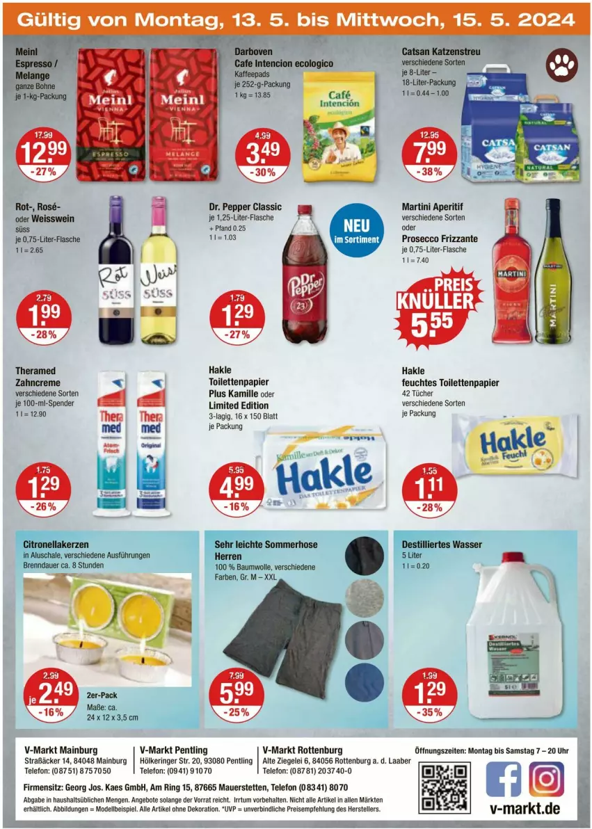 Aktueller Prospekt Vmarkt - Prospekte - von 09.05 bis 15.05.2024 - strona 24 - produkty: alle artikel ohne dekoration, angebot, angebote, aperitif, auer, Bau, baumwolle, catsan, creme, dekoration, dell, ecco, eis, elle, feuchtes toilettenpapier, flasche, frizzante, hakle, hakle toilettenpapier, hose, kaes, Kamill, kamille, Katzenstreu, kerze, martini, Mode, papier, prosecco, reis, ring, Schal, Schale, telefon, teller, theramed, Ti, toilettenpapier, tücher, uhr, wasser, wein, wolle, zahncreme