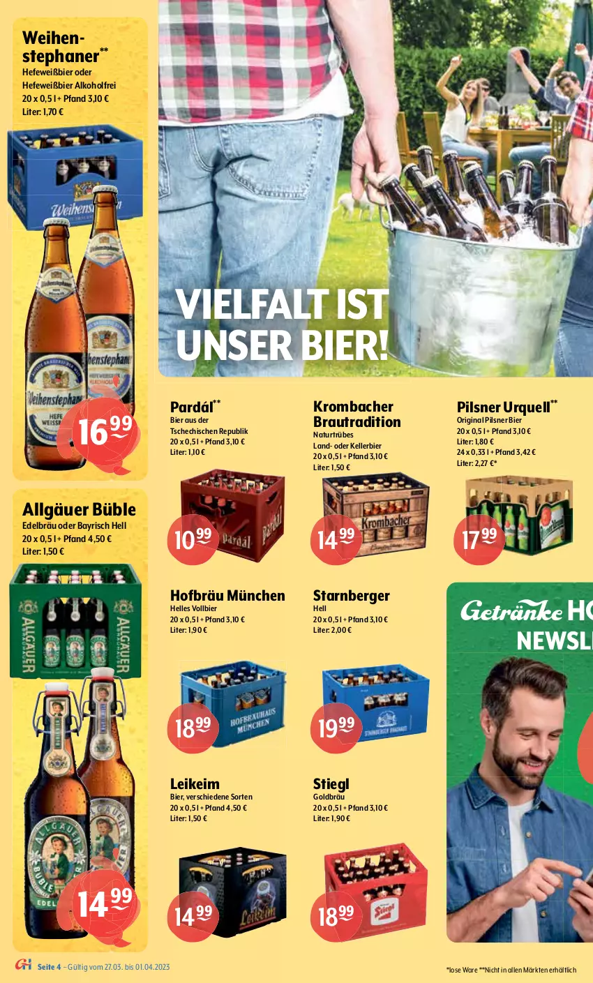 Aktueller Prospekt Getraenke Hoffmann - Prospekte - von 27.03 bis 01.04.2023 - strona 4 - produkty: alkohol, angebot, Berger, berliner, bier, Duck, elle, getränk, gin, Hefe, kellerbier, krombache, krombacher, LG, natur, pils, pilsener, pilsner, pilsner urquell, schöfferhofer, Stiegl, Ti, veltins, veltins pilsener, weihenstephan