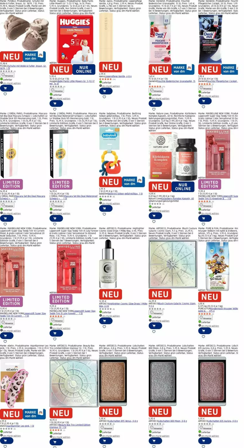 Aktueller Prospekt Dm Drogerie - Prospekte - von 24.11 bis 03.12.2025 - strona 13 - produkty: akku, apfel, Babylove, beere, Bodentücher, braun, eis, erdbeere, fanta, grana, granatapfel, Huggies, Kinder, korn, Kürbis, l'oreal, lamm, Lippenpflege, Lippenstift, loreal, Mascara, Maybelline, milky way, müsli, natur, Pants, Rana, reis, ring, schuhe, slip, tee, Ti, tücher, usb, vanille, venus, wolle, Yo