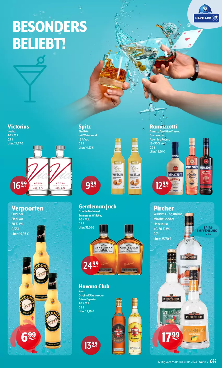 Aktueller Prospekt Getraenke Hoffmann - Prospekte - von 25.03 bis 30.03.2024 - strona 5 - produkty: amaro, aperitivo rosato, eier, eierlikör, elle, gin, haselnuss, Havana Club, likör, nuss, pircher, rama, ramazzott, ramazzotti, rosato, rum, tennessee whiskey, Ti, verpoorten, vodka, wein, weinbrand, whiskey, zott