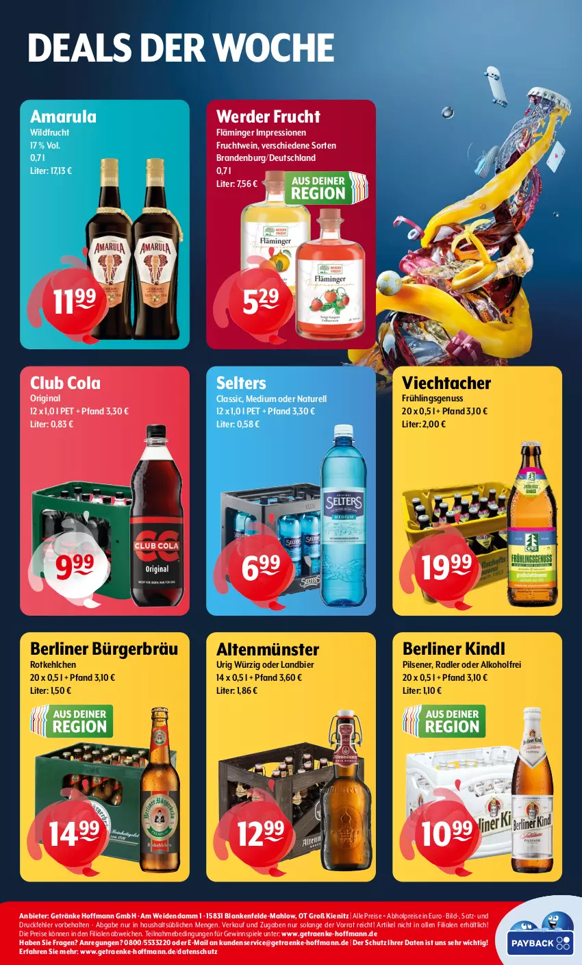 Aktueller Prospekt Getraenke Hoffmann - Prospekte - von 25.03 bis 30.03.2024 - strona 8 - produkty: abholpreise, alkohol, Altenmünster, amarula, berliner, berliner kindl, bier, cola, eis, erde, frucht, getränk, getränke, gewinnspiel, gin, natur, nuss, pils, pilsener, radler, reis, rel, Selters, Spiele, Ti, wein, Wild