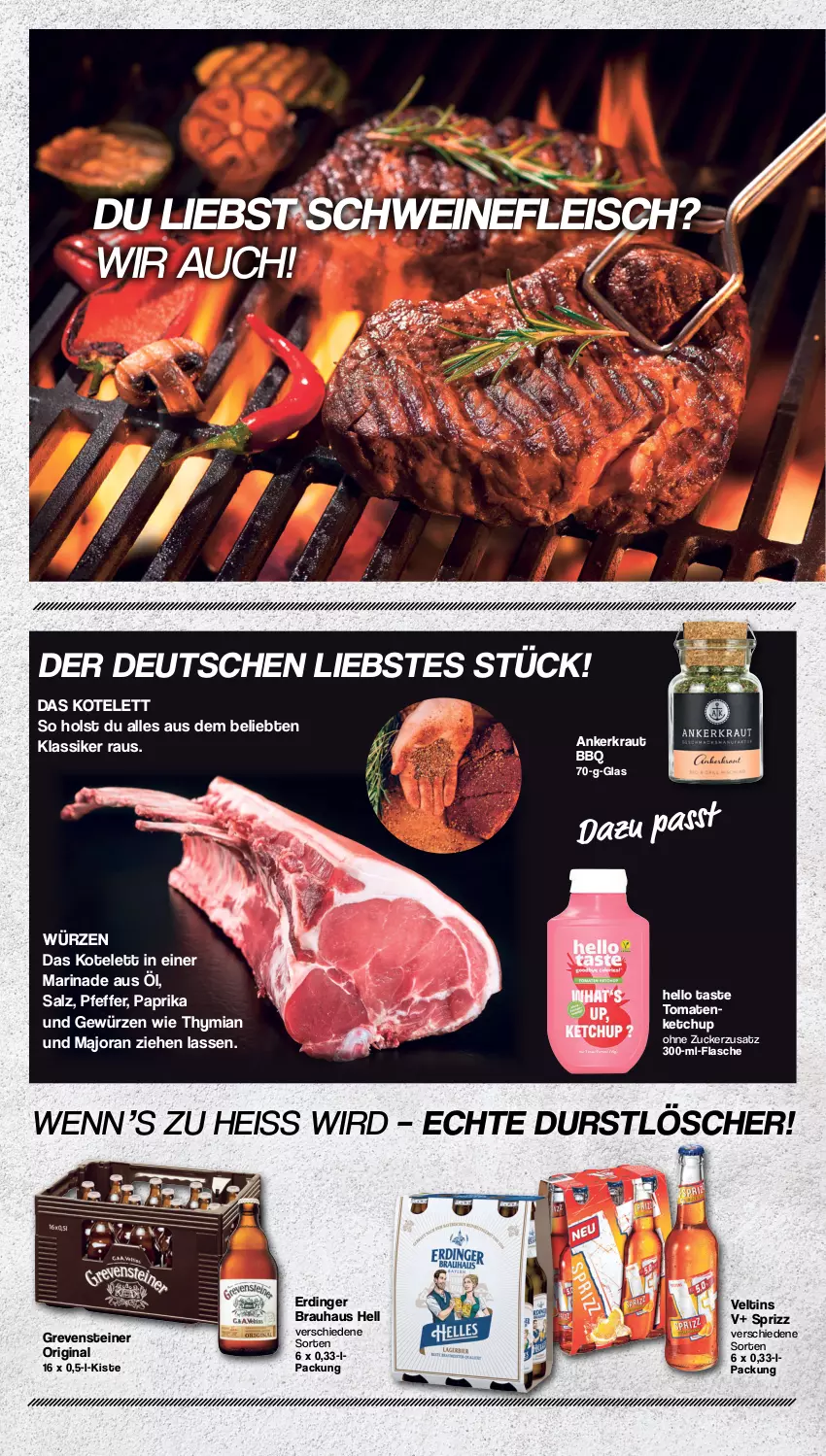 Aktueller Prospekt Famila - Prospekte - von 24.04 bis 29.04.2023 - strona 15 - produkty: durstlöscher, eis, erdinger, flasche, fleisch, gewürz, gin, grevensteiner, ketchup, kotelett, Kraut, marinade, paprika, pfeffer, salz, schwein, schweine, schweinefleisch, Sprizz, steiner, Ti, tomate, tomaten, tomatenketchup, veltins, wein, weine, zucker