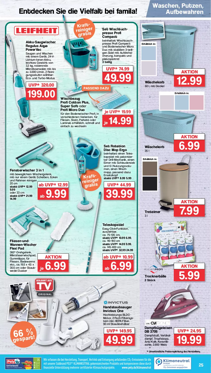 Aktueller Prospekt Famila - Prospekte - von 24.04 bis 29.04.2023 - strona 31 - produkty: akku, aqua, Bad, Badewanne, Behälter, bodenwischer, bügel, decke, Deckel, eimer, eis, elle, fenster, handstaubsauger, HP, korb, kraft, laminat, mikrofaser, Reinigung, reis, Ria, Saugwischer, staubsauger, staubwedel, Teleskop, teleskopstiel, teller, Ti, Tiere, treteimer, Trockner, tuc, Wanne, wäschekorb, wedel, Wischmopp