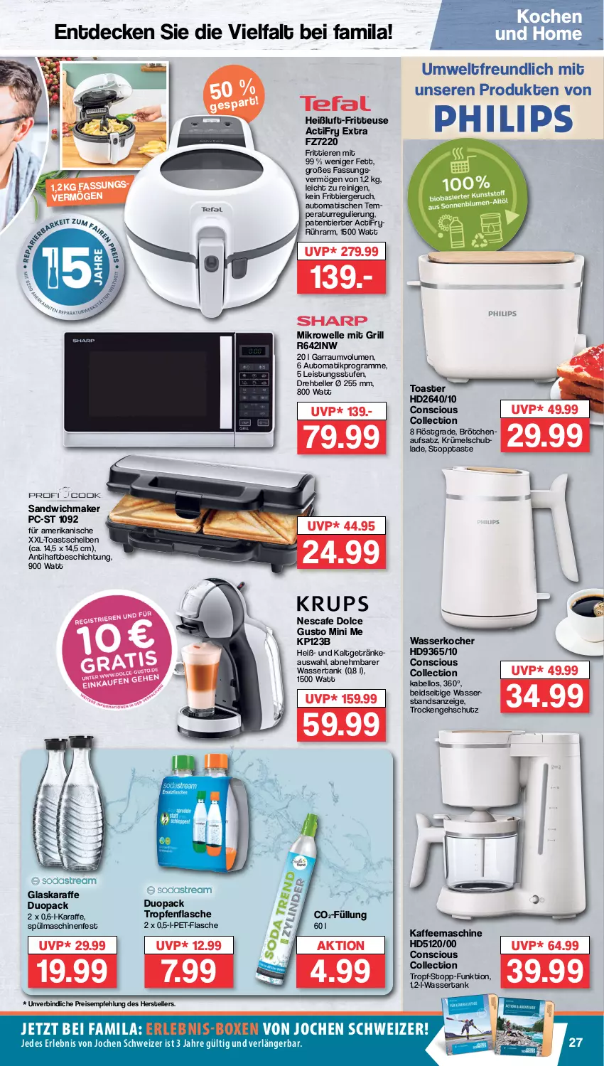 Aktueller Prospekt Famila - Prospekte - von 24.04 bis 29.04.2023 - strona 33 - produkty: auto, brötchen, decke, dolce gusto, eis, elle, flasche, fritteuse, garraum, getränk, getränke, glaskaraffe, grill, kaffee, Karaffe, Kocher, mikrowelle, nescafe, pet-flasche, reis, sandwich, spülmaschinen, teller, Ti, Tiere, tisch, toast, toaster, wasser, wasserkocher, wassertank