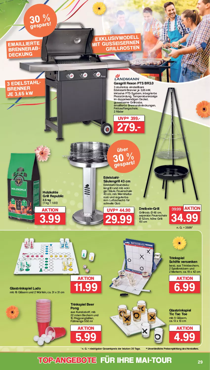 Aktueller Prospekt Famila - Prospekte - von 24.04 bis 29.04.2023 - strona 35 - produkty: angebot, angebote, Becher, decke, Deckel, edelstahl, eis, elle, feuerschale, gasgrill, Gläser, grill, grillrost, Holz, holzkohle, reis, Säulengrill, Schal, Schale, teller, Ti, top-angebot, trinkbecher, würfel, ZTE