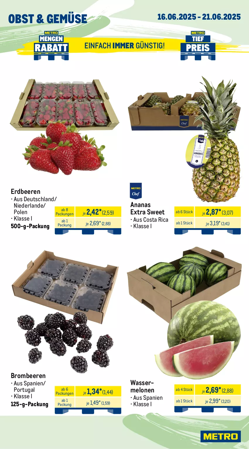 Aktueller Prospekt Metro - Wochen-Angebote Gastro - von 16.06 bis 21.06.2025 - strona 7 - produkty: ananas, beere, beeren, beutel, brombeere, brombeeren, eis, erdbeere, erdbeeren, fisch, fische, früchte, garnelen, lachs, meeresfrüchte, melone, melonen, Metro, Muscheln, obst, Räucherlachs, reis, ring, Schal, Schale, schnitten, Ti, tiefpreis, Tintenfischringe, wasser, wassermelone, wassermelonen