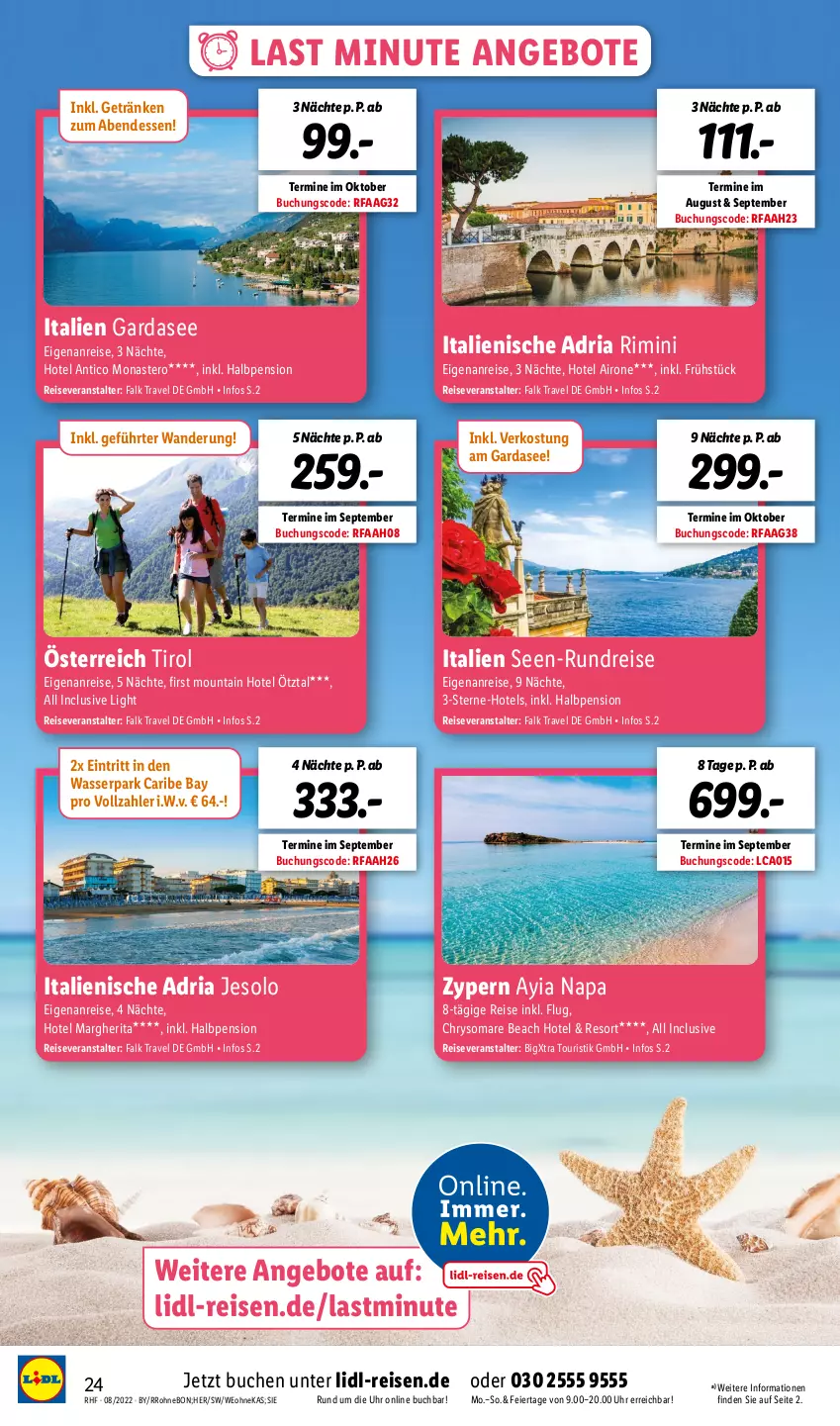 Aktueller Prospekt Lidl - Monatliche Reise-Highlights (SÜD) - von 30.07 bis 30.09.2022 - strona 24 - produkty: angebot, angebote, buch, eier, eis, getränk, getränke, italien gardasee, margherita, reis, reiseveranstalter, Ria, Ti, uhr, wasser