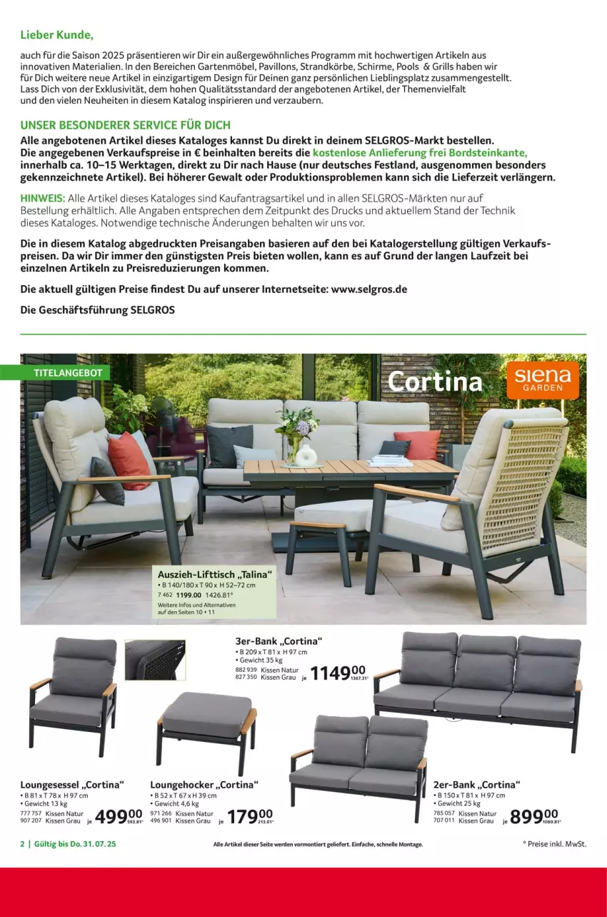 Aktueller Prospekt Selgros - Garten Exklusiv - von 20.03 bis 31.07.2025 - strona 2 - produkty: angebot, angebote, Bank, eis, Elan, elle, erde, Garten, gartenmöbel, grill, hocker, HP, kissen, LG, loungesessel, möbel, natur, ndk, neuheit, pavillon, pool, reis, Ria, schirme, sessel, Ti, Tiere, tisch, wolle