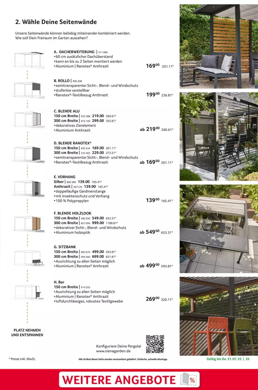 Aktueller Prospekt Selgros - Garten Exklusiv - von 20.03 bis 31.07.2025 - strona 25 - produkty: Bank, Brei, eis, elle, ente, erde, Gardinen, Garten, Holz, insektenschutz, LG, reis, rel, rwe, sekt, siena, sitzbank, Ti, Windschutz