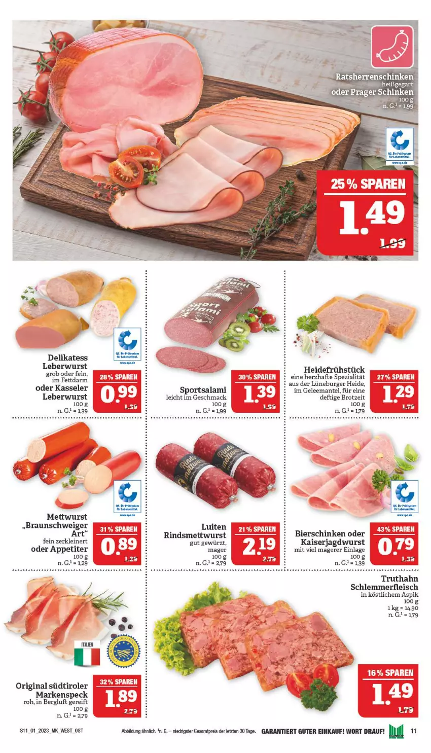 Aktueller Prospekt Marktkauf - Prospekt - von 01.01 bis 07.01.2022 - strona 11 - produkty: bier, bierschinken, braun, brot, burger, eis, fleisch, gelee, gewürz, gin, heidefrühstück, jagdwurst, Kaiser, kasseler, leberwurst, leine, mac, Mantel, Mett, mettwurst, reis, rind, salami, schinken, Speck, Spezi, Sport, südtiroler, tee, Ti, truthahn, wurst, ZTE