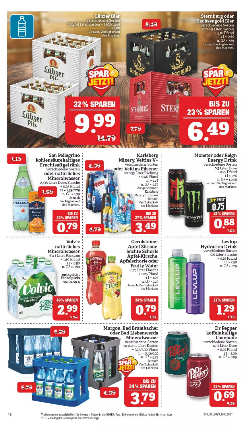 Aktueller Prospekt Marktkauf - Prospekt - von 01.01 bis 07.01.2022 - strona 18 - produkty: aktionspreis, Alwa, apfel, Apfelschorle, Bad, Bad Liebenwerda, bier, deka, drink, eis, elle, flasche, frucht, fruchtsaft, fruchtsaftgetränk, gerolsteine, gerolsteiner, getränk, karlsberg, kirsch, kirsche, limo, limonade, mineralwasser, Mixer, mixery, monster, nuss, pils, pilsener, reis, sac, saft, san pellegrino, schorle, steiner, Sternburg, Ti, veltins, veltins pilsener, volvic, wasser, zitrone, ZTE