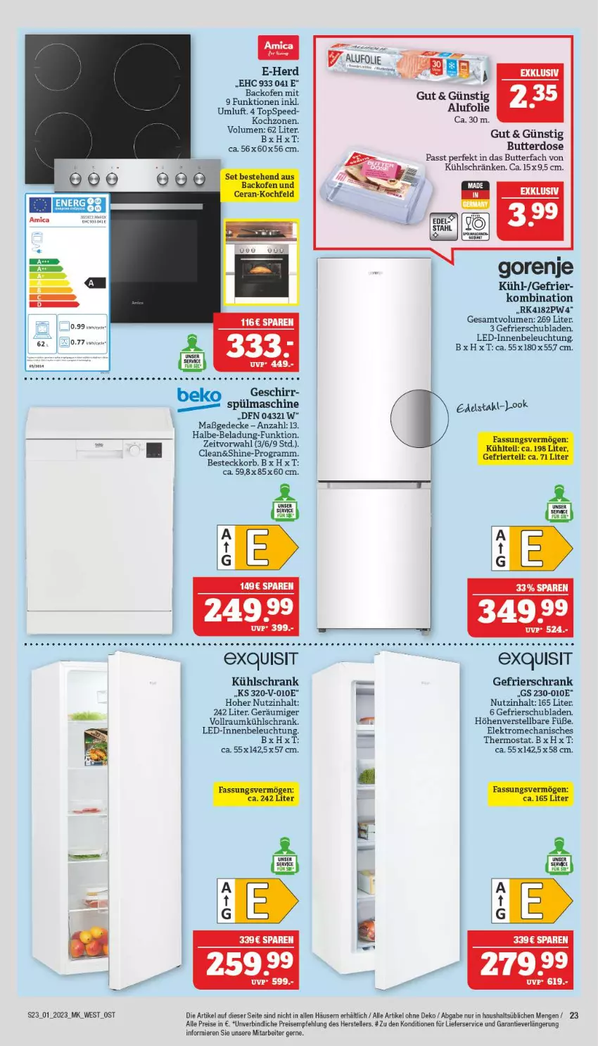 Aktueller Prospekt Marktkauf - Prospekt - von 01.01 bis 07.01.2022 - strona 23 - produkty: backofen, beko, beleuchtung, besteck, butter, Butterdose, decke, eis, Elektro, elle, gefrierschrank, gorenje, korb, kühlschrank, lieferservice, Ofen, reis, rel, Schrank, schubladen, spee, tee, teller, thermostat, Ti