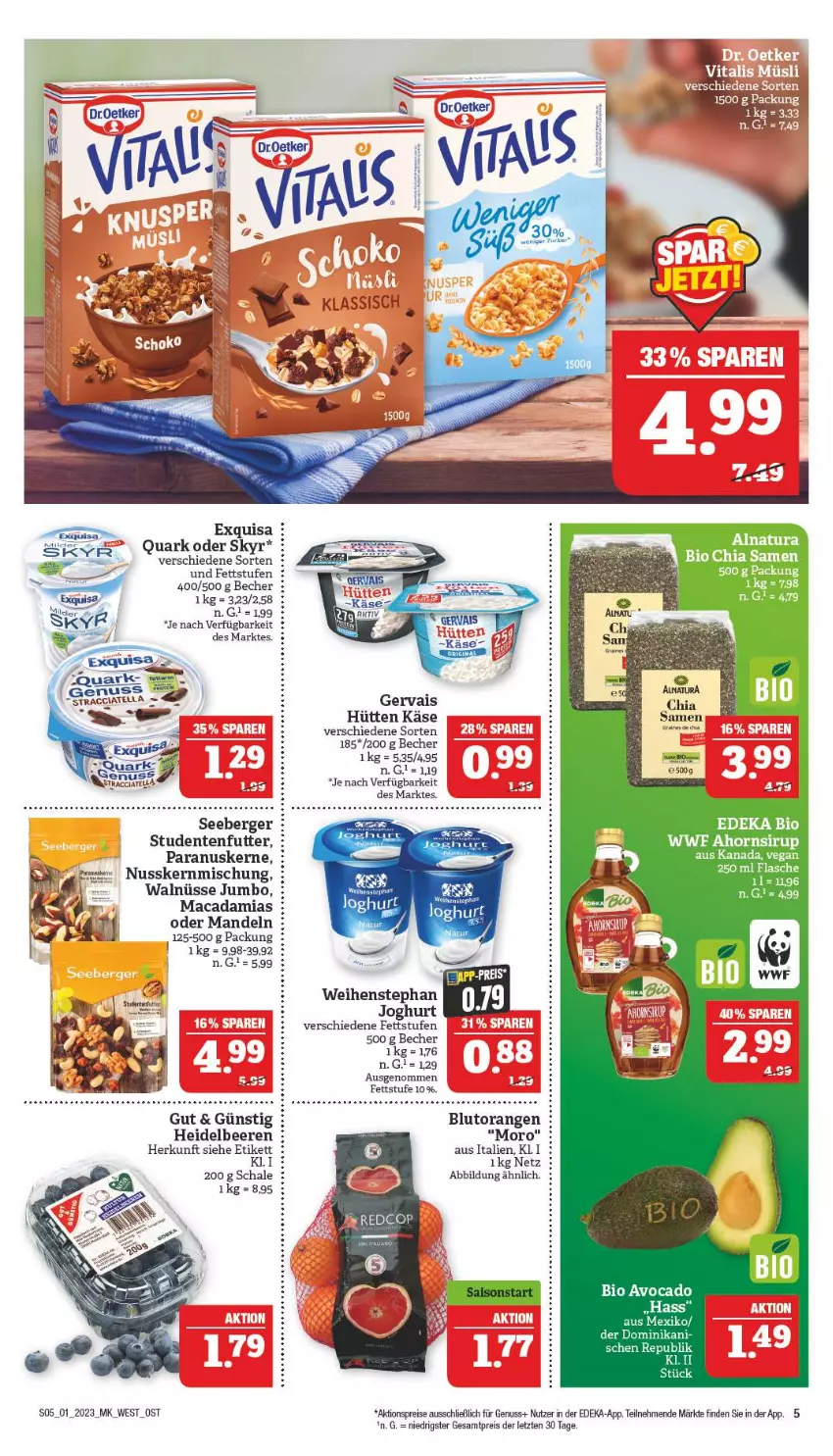 Aktueller Prospekt Marktkauf - Prospekt - von 01.01 bis 07.01.2022 - strona 5 - produkty: ACC, aktionspreis, avocado, Becher, beere, beeren, Berger, bio, Blutorange, chia, chia samen, deka, edeka bio, eis, ente, exquisa, flasche, gervais, heidelbeere, heidelbeeren, joghur, joghurt, jumbo, Käse, mac, macadamia, mandel, mandeln, nuss, orange, orangen, quark, reis, Schal, Schale, seeberger, sirup, Skyr, studentenfutter, Ti, weihenstephan, ZTE