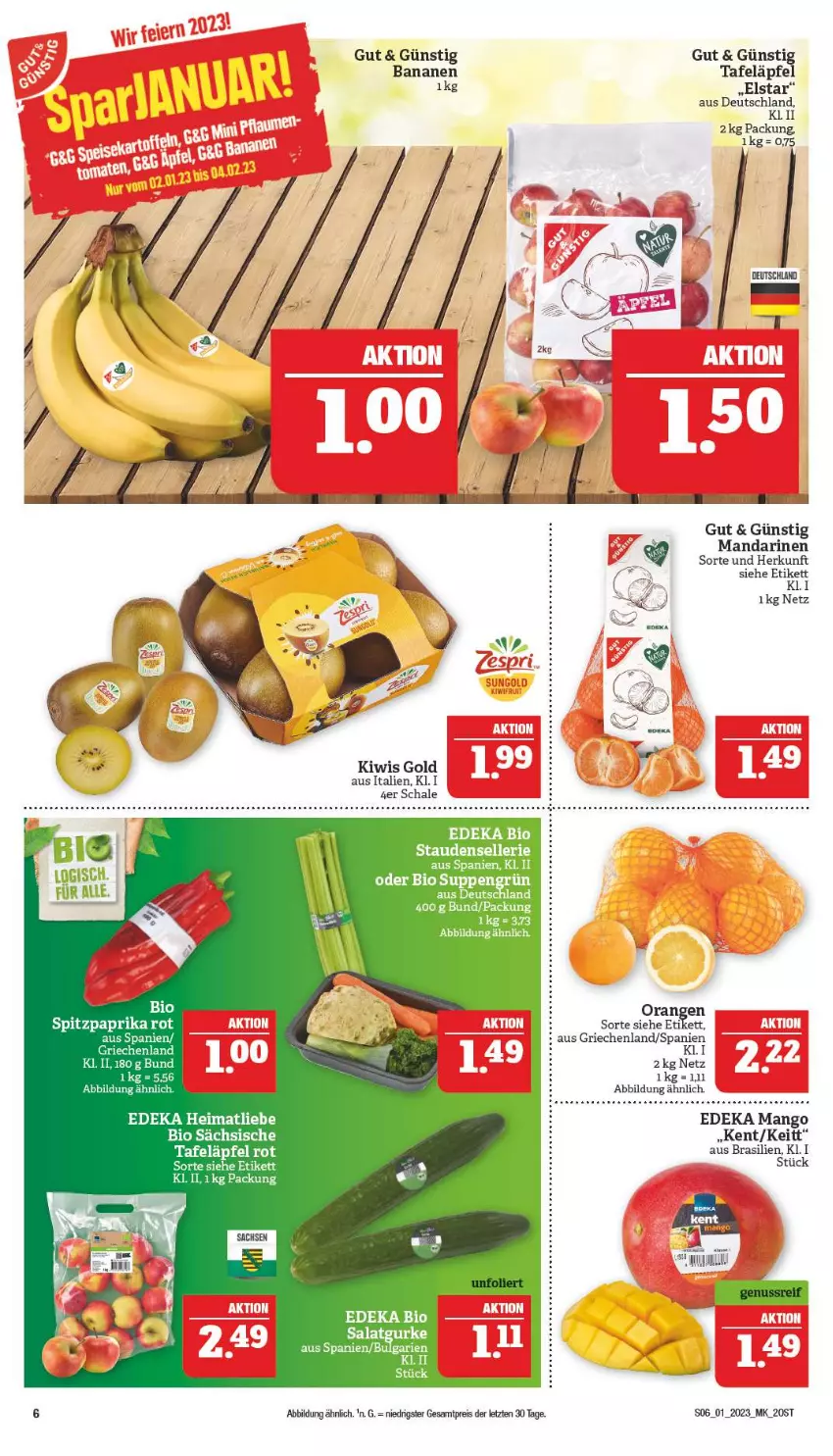 Aktueller Prospekt Marktkauf - Prospekt - von 01.01 bis 07.01.2022 - strona 6 - produkty: banane, bananen, bio, deka, edeka bio, eis, elle, kiwi, LG, mandarine, mandarinen, mango, orange, orangen, paprika, paprika rot, reis, Schal, Schale, Spitzpaprika, stauden, suppe, suppen, tafeläpfel, Ti, ZTE