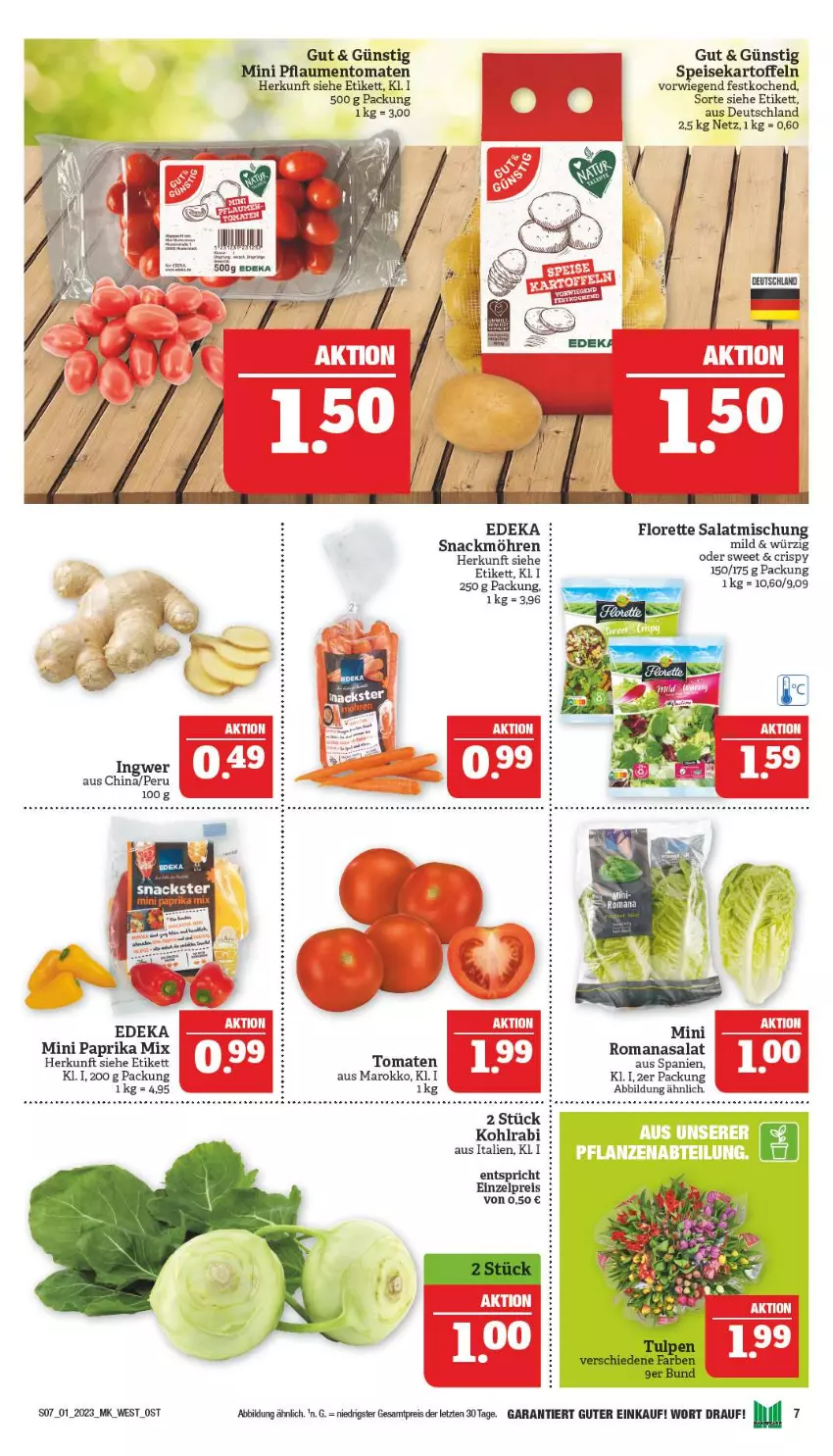 Aktueller Prospekt Marktkauf - Prospekt - von 01.01 bis 07.01.2022 - strona 7 - produkty: deka, eis, florette, Heu, ingwer, kartoffel, kartoffeln, kohlrabi, möhren, paprika, paprika mix, pflaume, pflaumen, reis, Romanasalat, salat, snack, speisekartoffeln, Ti, tomate, tomaten, ZTE