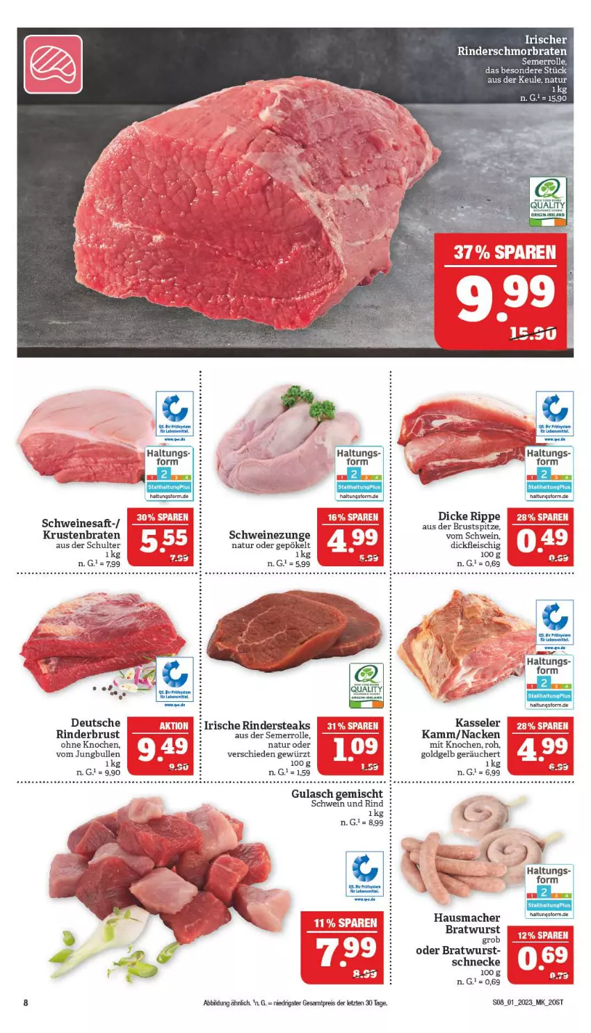 Aktueller Prospekt Marktkauf - Prospekt - von 01.01 bis 07.01.2022 - strona 8 - produkty: asus, braten, bratwurst, eis, fleisch, gewürz, gulasch, Hausmacher, jungbullen, kasseler, krustenbraten, lebensmittel, mac, natur, reis, rind, rinder, Rindersteak, saft, schmorbraten, schwein, schwein und rind, schweine, Schweinezunge, steak, steaks, wein, weine, wurst, ZTE