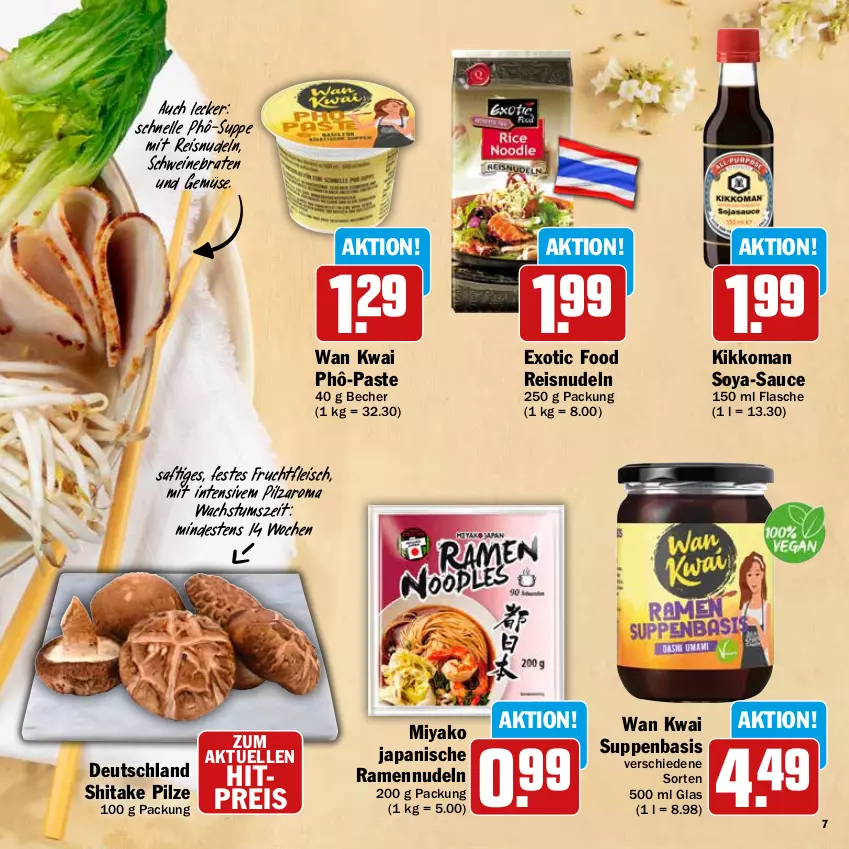 Aktueller Prospekt Hit - Feinkostbroschüre - von 04.03 bis 30.03.2024 - strona 7 - produkty: Becher, braten, eis, elle, flasche, fleisch, frucht, fruchtfleisch, kikkoman, nudel, nudeln, pilze, reis, saft, sauce, schwein, schweine, schweinebraten, soya, suppe, suppen, Ti, und gemüse, wein, weine