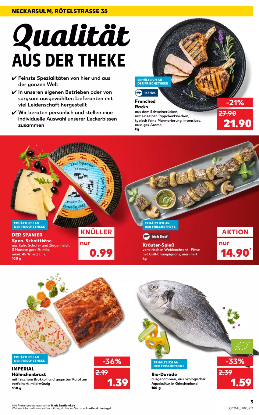 Aktueller Prospekt Kaufland - Spezielle Angebote - von 27.05 bis 01.06.2022 - strona 3 - produkty: angebot, angebote, aqua, beef, bio, brokkoli, champignon, champignons, deo, Dorade, Garten, grill, hähnchenbrust, karotten, Käse, kräuter, milch, nuss, Ria, schnittkäse, schwein, schweine, schweinerücken, Ti, wein, weine