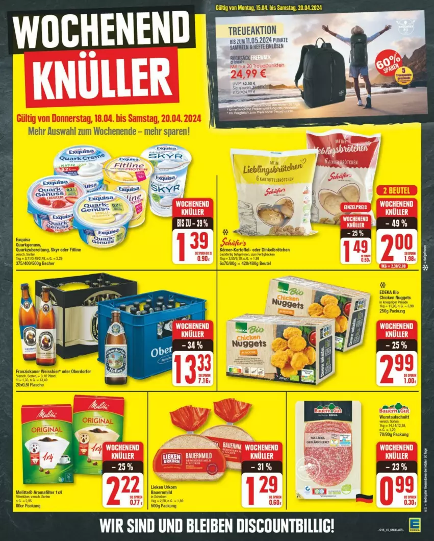 Aktueller Prospekt Edeka - Prospekte - von 13.04 bis 20.04.2024 - strona 15 - produkty: auer, Bau, Bauer, bio, chicken nuggets, fitline, korn, lieken, nuggets, Ti, urkorn