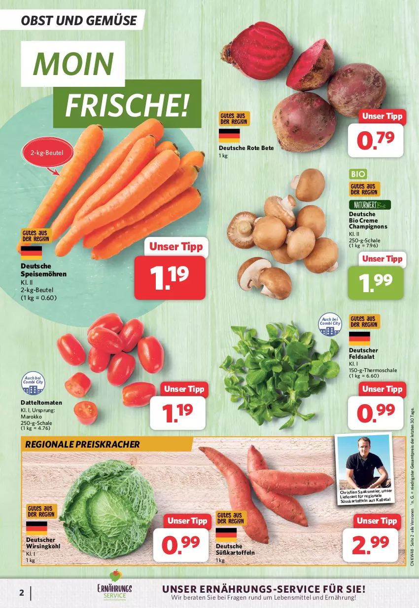 Aktueller Prospekt Combi - Prospekte - von 27.11 bis 02.12.2023 - strona 2 - produkty: beutel, bio, champignon, champignons, creme, datteltomaten, eier, eis, feldsalat, HP, kartoffel, kartoffeln, kracher, lebensmittel, möhren, obst, Obst und Gemüse, reis, rote bete, salat, Schal, Schale, speisemöhren, Süßkartoffeln, Ti, tomate, tomaten, und gemüse, Wirsing, Wirsingkohl, ZTE