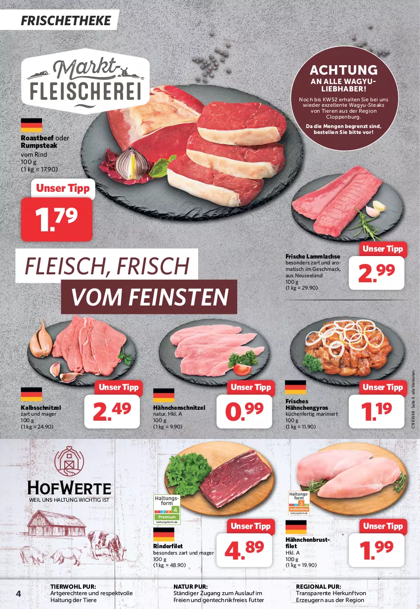 Aktueller Prospekt Combi - Prospekte - von 27.11 bis 02.12.2023 - strona 4 - produkty: beef, brustfilet, eis, Elan, elle, ente, filet, fleisch, gyros, hähnchenbrust, hähnchenbrustfilet, Hähnchengyros, Hähnchenschnitzel, kalbsschnitzel, küche, Küchen, lachs, lamm, lammlachse, mac, natur, oder rumpsteak, rind, rinder, rinderfilet, roastbeef, rum, rumpsteak, schnitzel, steak, steaks, Ti, Tiere, tisch