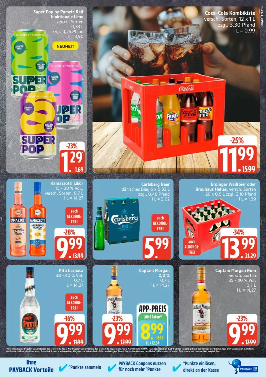 Aktueller Prospekt Edeka - Prospekte - von 12.01 bis 17.01.2026 - strona 25 - produkty: bier, Cachaca, Cap, captain morgan, coupon, coupons, elle, likör, payback, rama, ramazzott, ramazzotti, rum, Ti, zott