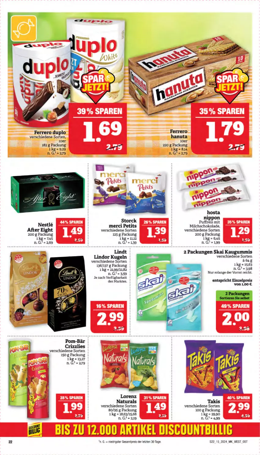 Aktueller Prospekt Marktkauf - Prospekt - von 07.04 bis 13.04.2024 - strona 24 - produkty: after eight, discount, duplo, eis, ferrero, hanuta, Kugel, lindor, lindt, merci, milch, natur, natura, pom-bär, reis, schoko, schokolade, storck, Ti, ZTE