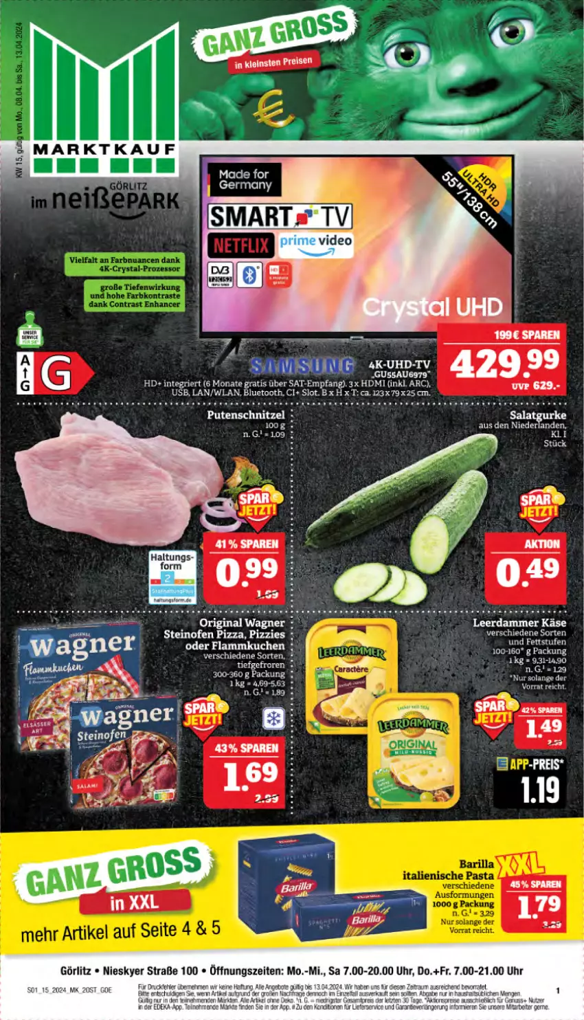 Aktueller Prospekt Marktkauf - Prospekt - von 07.04 bis 13.04.2024 - strona 3 - produkty: ball, eier, eis, flammkuchen, Germ, gurke, HDMI, Käse, kuchen, lamm, leerdammer, Ofen, pizza, reis, salat, Salatgurke, steinofen, steinofen pizza, tee, Ti, uhr, usb