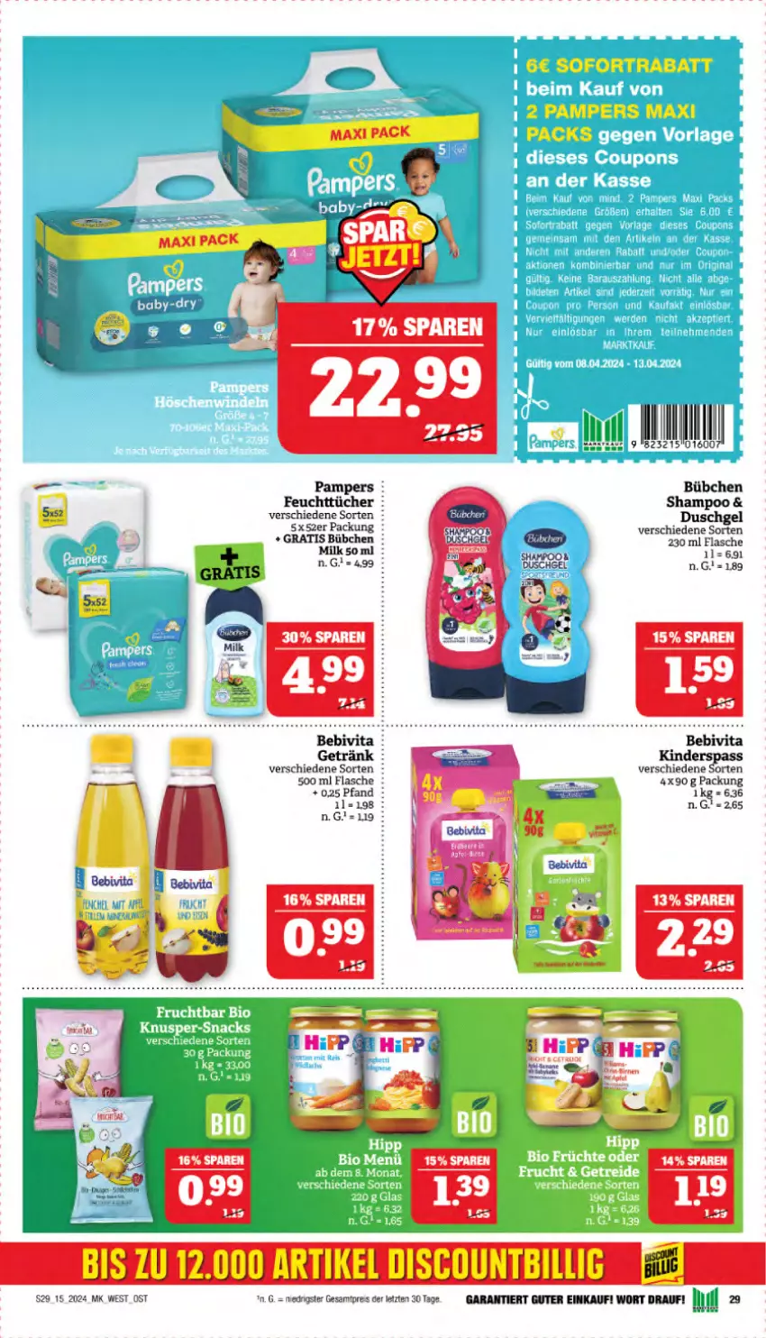 Aktueller Prospekt Marktkauf - Prospekt - von 07.04 bis 13.04.2024 - strona 31 - produkty: bübchen, duschgel, eis, feuchttücher, flasche, Kinder, pampers, reis, shampoo, tee, Ti, tücher, ZTE