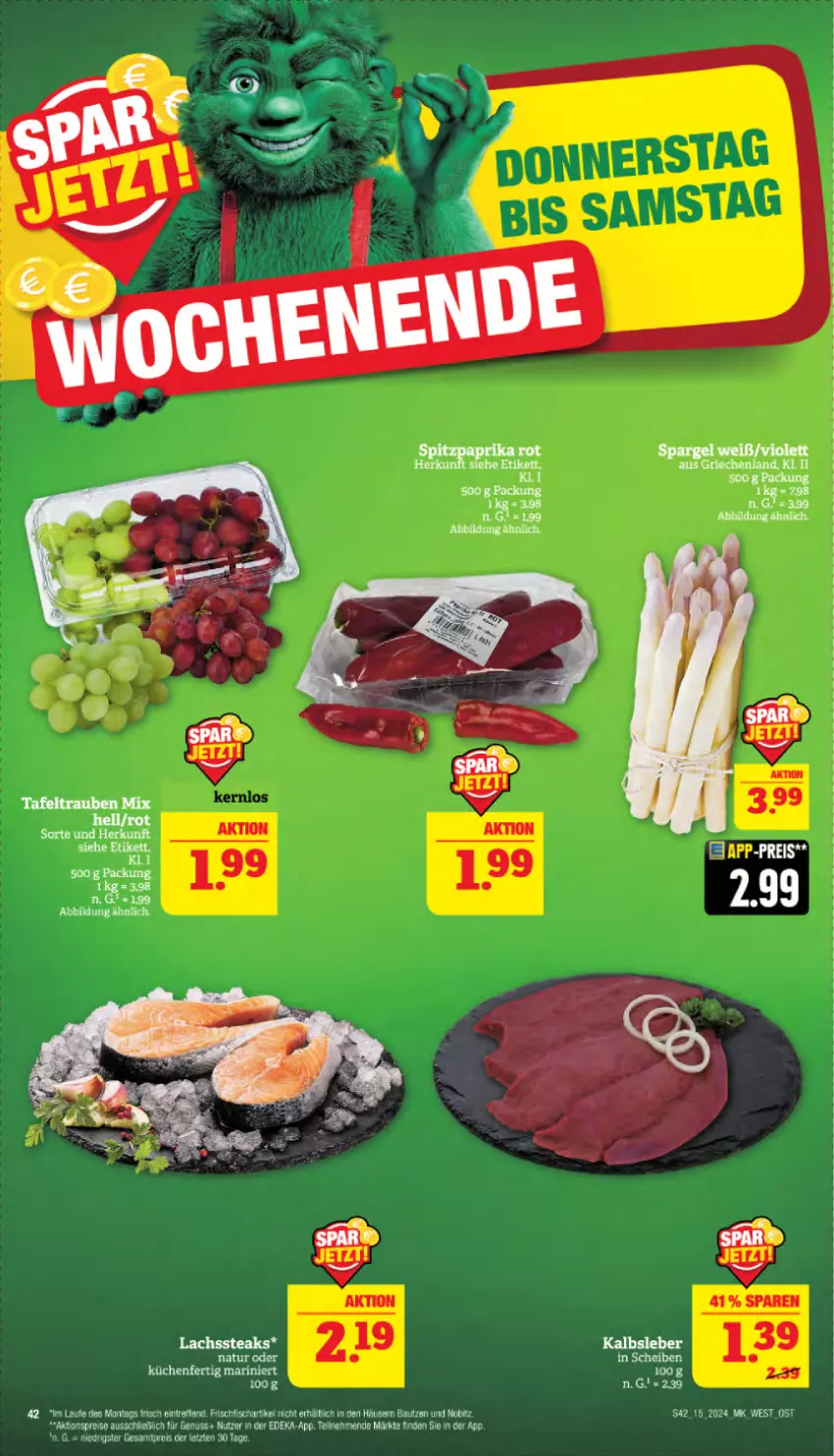 Aktueller Prospekt Marktkauf - Prospekt - von 07.04 bis 13.04.2024 - strona 44 - produkty: aktionspreis, Bau, bier, deka, eier, eis, fisch, frischfisch, Kalbsleber, lachs, natur, nuss, reis, steak, steaks, tafeltrauben, Ti, trauben, ZTE