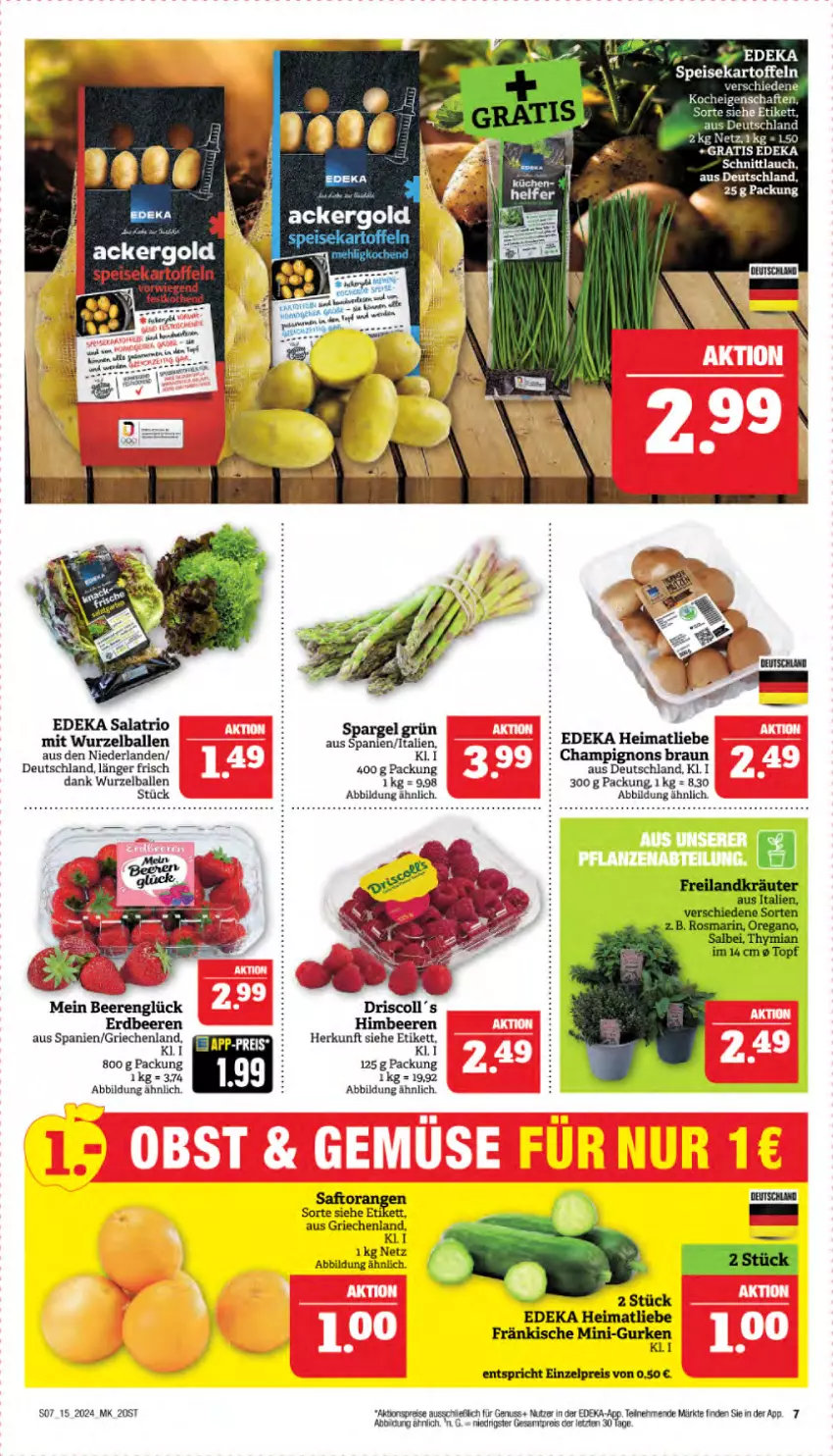 Aktueller Prospekt Marktkauf - Prospekt - von 07.04 bis 13.04.2024 - strona 9 - produkty: ackergold, aktionspreis, ball, beere, beeren, braun, champignon, champignons, champignons braun, deka, eis, erdbeere, erdbeeren, gurke, gurken, himbeer, himbeere, himbeeren, mini-gurken, nuss, orange, orangen, reis, salat, schnittlauch, spargel, spargel grün, Ti, ZTE