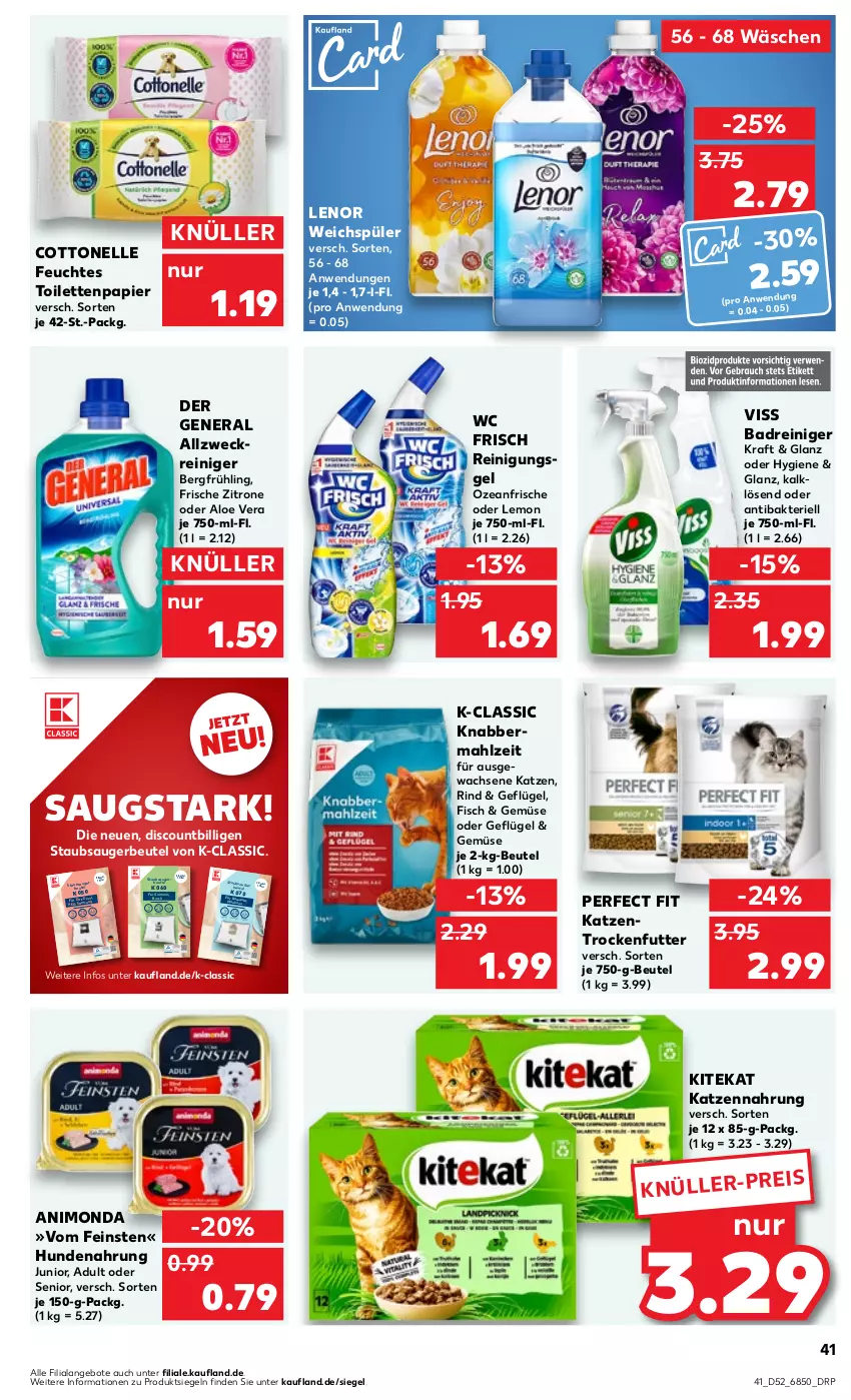 Aktueller Prospekt Kaufland - Prospekt - von 21.12.2023 bis 03.01.2024 - strona 41 - produkty: ACC, aeg, allzweckreiniger, aloe vera, angebot, angebote, auer, Bad, Bau, beutel, body, bomann, bosch, cottonelle, discount, eis, Electrolux, elle, erde, fakir, fanta, feuchtes toilettenpapier, fisch, Geflügel, gin, grundig, hundenahrung, katzennahrung, Katzentrockenfutter, kitekat, koenic, kraft, lenor, lenor weichspüler, Linex, medion, Moulinex, nuss, Ofen, papier, Perfect Fit, privileg, reiniger, Reinigung, Reinigungsgel, rind, rinti, rowenta, Samsung, schott, siemens, Software, spee, sprite, staubsauger, staubsaugerbeutel, Tchibo, teller, Thea, Ti, tisch, toilettenpapier, tristar, trockenfutter, wc frisch, weck, weichspüler, Zanussi, zitrone