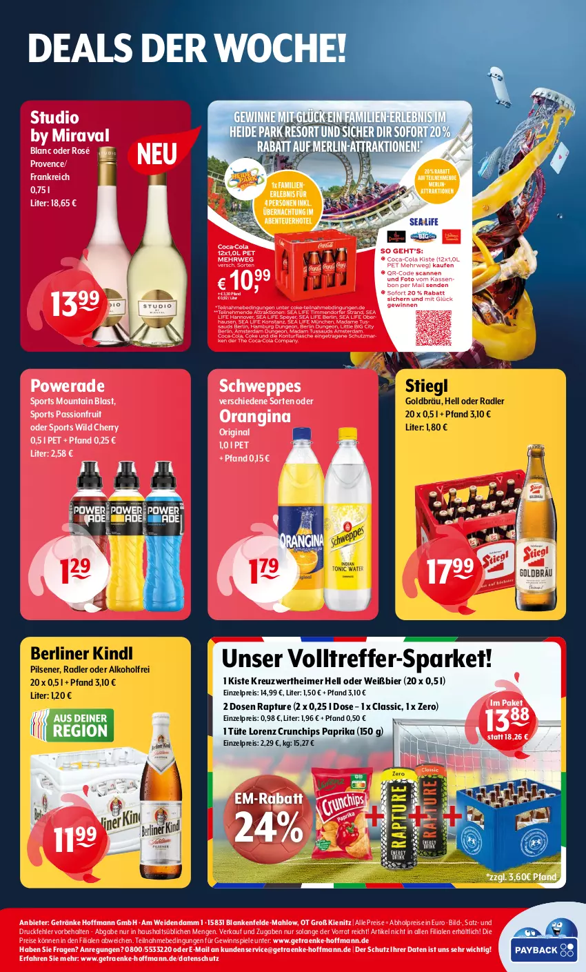 Aktueller Prospekt Getraenke Hoffmann - Prospekte - von 08.07 bis 13.07.2024 - strona 8 - produkty: abholpreise, alkohol, berliner, berliner kindl, bier, chips, crunchips, eimer, eis, getränk, getränke, gewinnspiel, gin, lorenz, lorenz crunchips, oder radler, orangina, paprika, pils, pilsener, radler, reis, schweppes, Spiele, Sport, Stiegl, Ti, Tüte, Wild