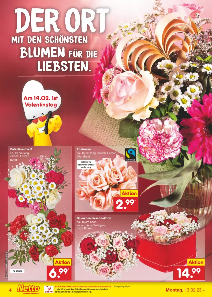 Aktueller Prospekt Netto Marken-Discount - Filial-Angebote - von 13.02 bis 18.02.2023 - strona 4 - produkty: bestpreis, blume, blumen, eis, Geschenkbox, ndk, reis, rosen, Ti