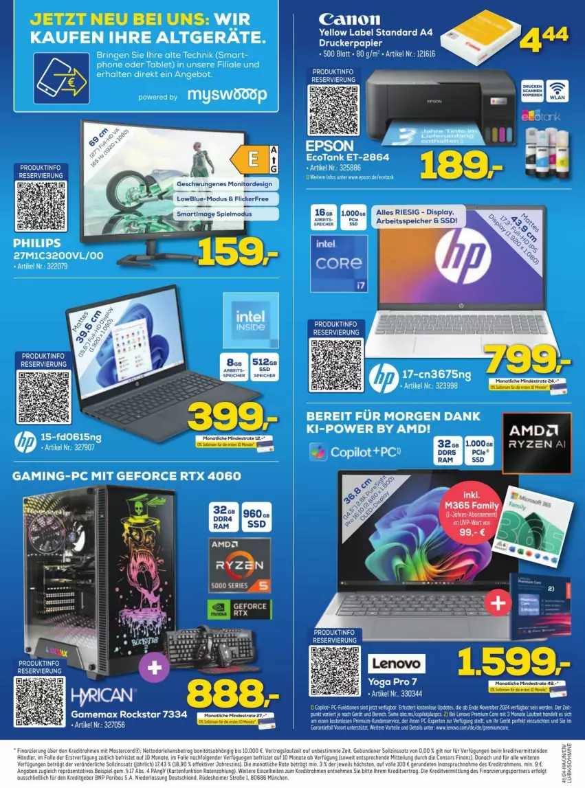 Aktueller Prospekt Euronics - Prospekte - von 07.10 bis 12.10.2024 - strona 7 - produkty: angebot, canon, drucker, erde, geforce, HP, lenovo, monati, mumm, papier, ring, Rockstar, ryzen, ssd, tablet, Ti, Yo