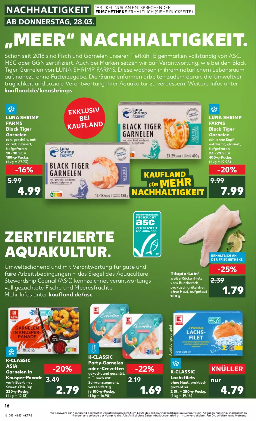 Aktueller Prospekt Kaufland - Prospekt - von 28.03 bis 03.04.2024 - strona 16 - produkty: angebot, aqua, chili, dip, eis, filet, filets, fisch, fische, früchte, garnelen, lachs, lachsfilet, lachsfilets, lack, meeresfrüchte, Ti, Tilapia, tisch, ZTE