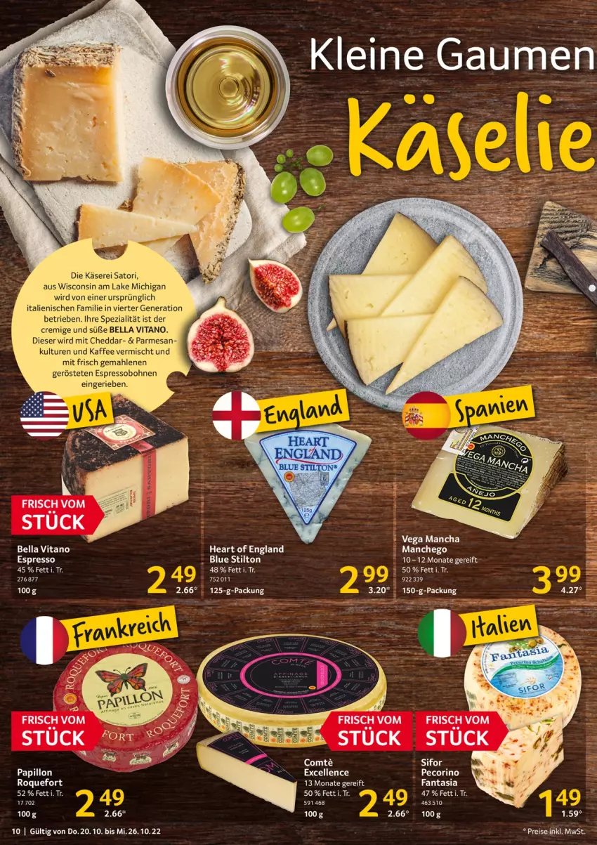 Aktueller Prospekt Selgros - Food - von 20.10 bis 26.10.2022 - strona 10 - produkty: bohne, bohnen, cheddar, eis, espresso, fanta, kaffee, Käse, Manchego, Pecorino, reis, Spezi, Ti, vita