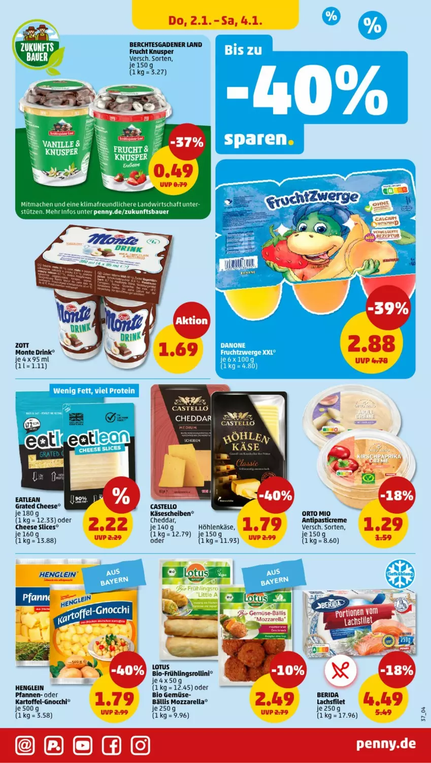 Aktueller Prospekt Penny - Prospekte - von 30.12.2025 bis 04.01.2026 - strona 37 - produkty: antipasti, asti, auer, Bau, Bauer, bio, bio gemüse, cheddar, creme, drink, filet, frucht, gnocchi, henglein, höhlenkäse, kartoffel, Käse, käsescheiben, lachs, lachsfilet, mac, monte, mozzarella, pfanne, pfannen, rel, Ti