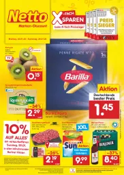 Gazetka promocyjna Netto Marken-Discount - Filial-Angebote - Gazetka - ważna od 28.01 do 28.01.2023 - strona 1 - produkty: angebot, asti, barilla, berliner, bestpreis, buch, butter, eduscho, eis, fleisch, gin, guthabenkarte, gutschein, hackfleisch, hackfleisch gemischt, irische butter, kerrygold, kiwi, milch, ndk, pasta, pils, pilsner, reis, reiss, rind, schwein, sunil, Tchibo, Ti, waschmittel, wein, ZTE