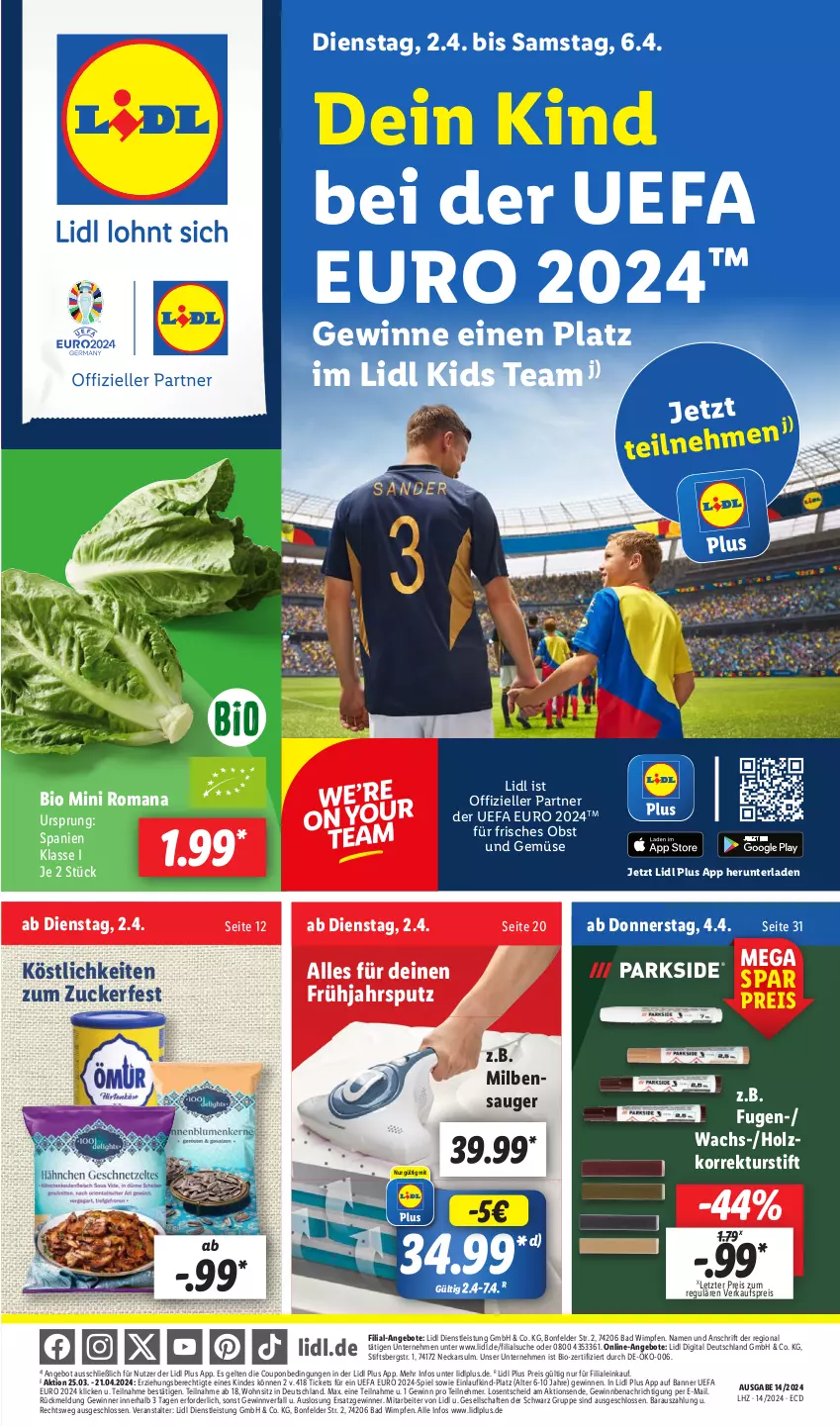 Aktueller Prospekt Lidl - Aktionsprospekt - von 02.04 bis 06.04.2024 - strona 1 - produkty: angebot, angebote, Bad, bio, coupon, eis, elle, Holz, obst, Obst und Gemüse, reis, Ti, und gemüse, ZTE, zucker