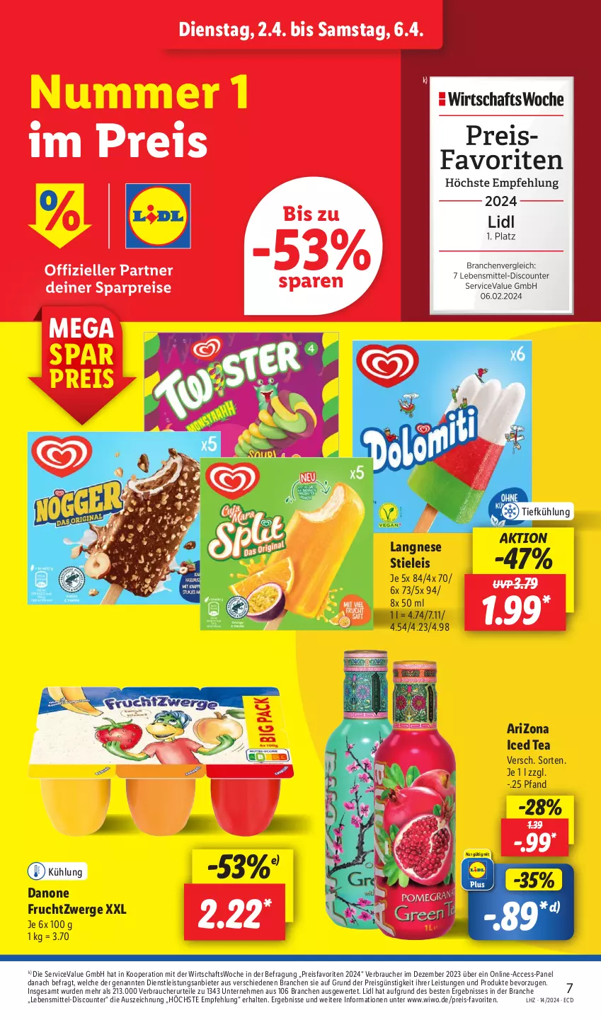 Aktueller Prospekt Lidl - Aktionsprospekt - von 02.04 bis 06.04.2024 - strona 11 - produkty: ACC, danone, danone fruchtzwerge, discount, eis, frucht, fruchtzwerge, langnese, lebensmittel, Rauch, reis, stieleis, Ti